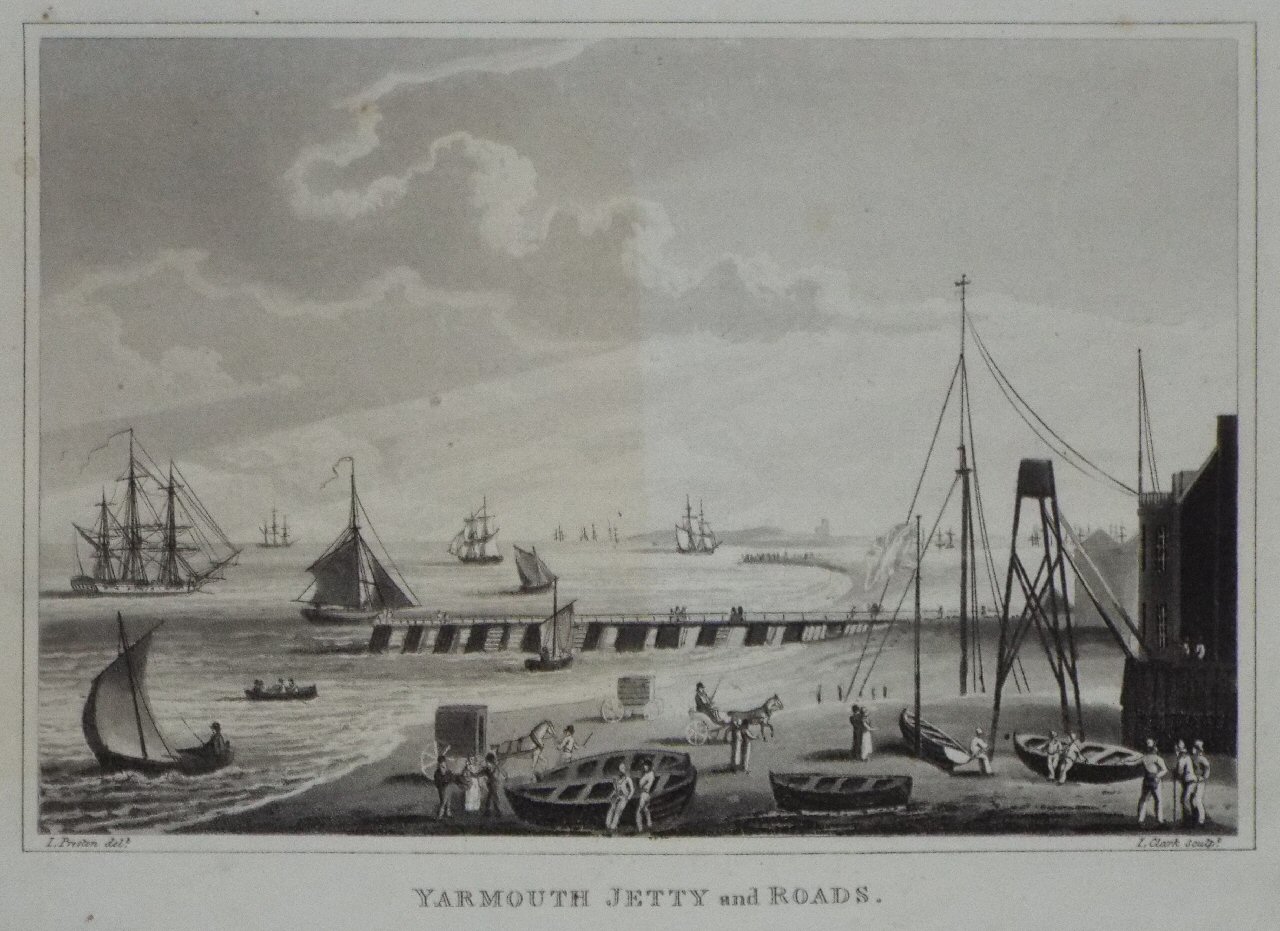 Aquatint - Yarmouth Jetty and Roads. - Clark